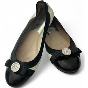Michael Kors | 5.5 | Ballet Flat Shoes Women's Quilted White Black Bow Logo MK